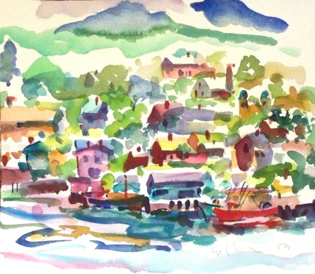 Harbor, watercolor by Ed Touchette