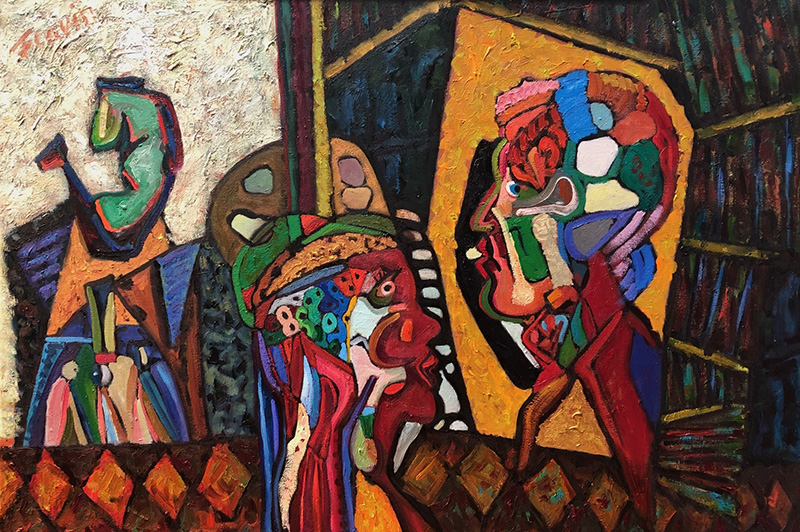 Dennis Flavin, Conversation, oil on canvas, 30x40